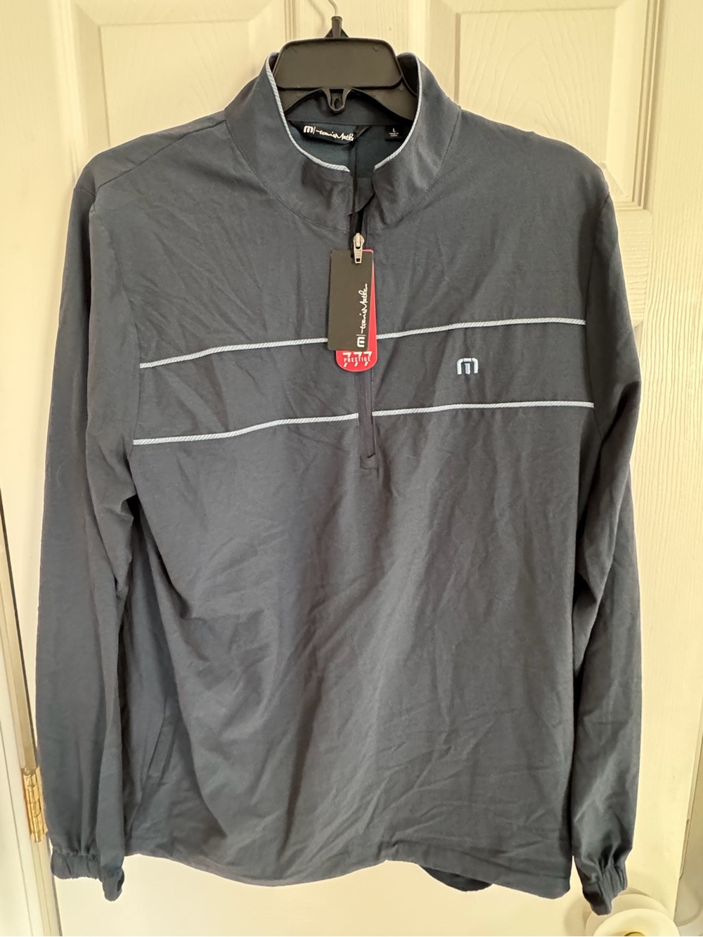 Travis Mathew Men's Dark Charcoal Quarter-Zip Pullover with Light Gray Piping